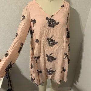 Free people, long sleeved dress, floral embroidery